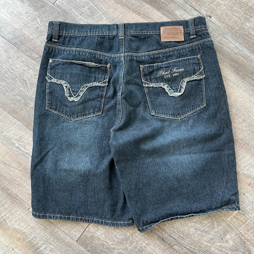+ Vintage Y2K Phat Farm Denim Shorts Size 38 Blue Embroidered Logo